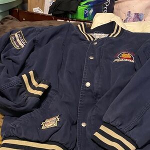 Navy Varsity Jacket with Patches